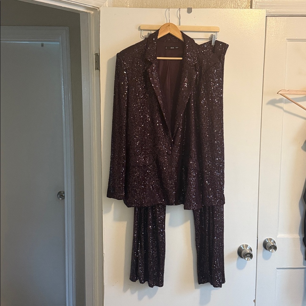 Mango Deep Purple Sequin Blazer and Pants Set